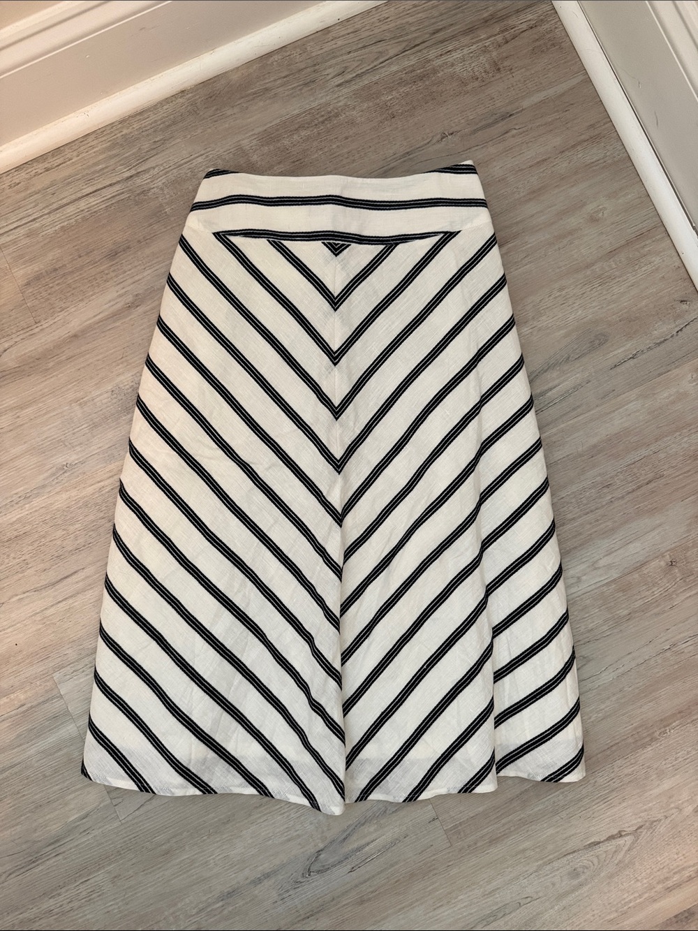 Talbots White A-Line Skirt with Black Chevron Stripes